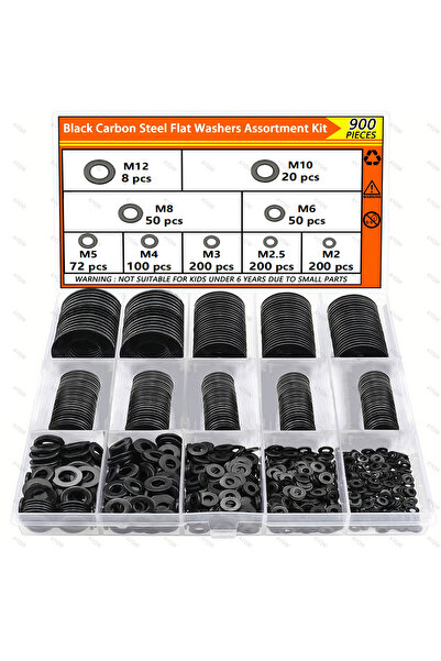 Choice1 900pcs 520/900pcs Black Carbon Steel Flat Washer Kit (M2-M12): Durabl...