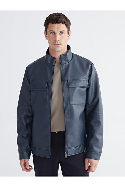 LC Waikiki Alita City Standard Fit Stand Collar Men's Leather-Look Jacket wit...