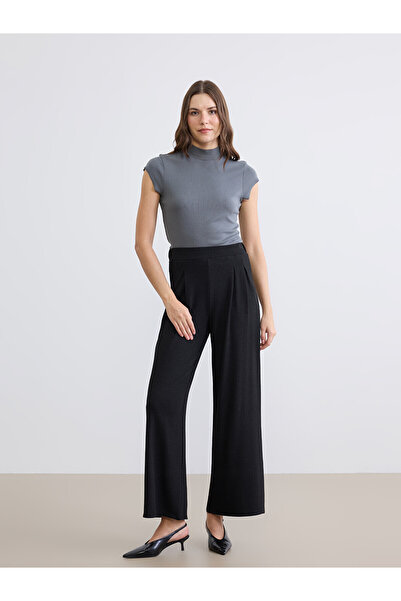 LC Waikiki Alita City Women's Pleated Wide-Leg Pants with Elastic Waist and C...