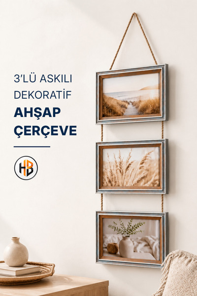 HOBİLON Jut İpli Bambu Çerçeveli 3 lü 10×15 Cm Fotoğraf Çerçevesi