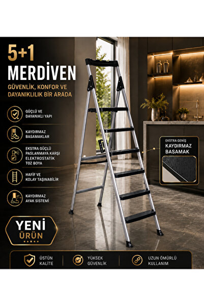 Kiwa Metal 5+1 MERDİVEN Özel Tasarım Ekstra Geniş Kaydırmaz Basamak Kolay Taş...