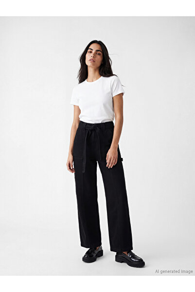 LC Waikiki Nevavm Wideleg Women's Jean Pants with Belt and Difference in Waist