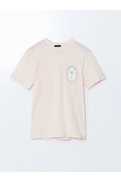 LC Waikiki Nevavm Men's Printed Combed Cotton T-Shirt with Oval Collar and Sh...