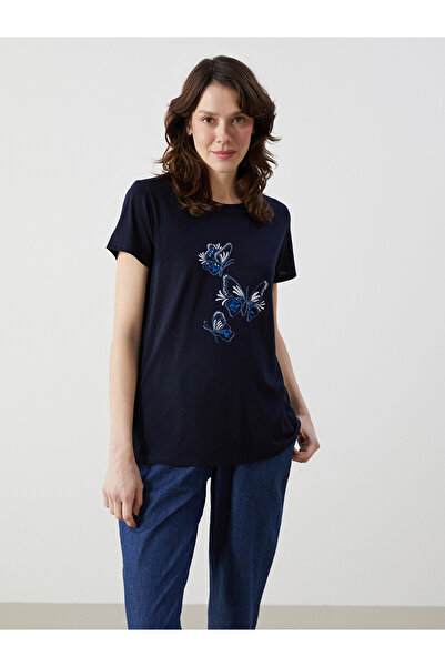 LC Waikiki Original Oval Collar Printed Combed Cotton Women's T-Shirt