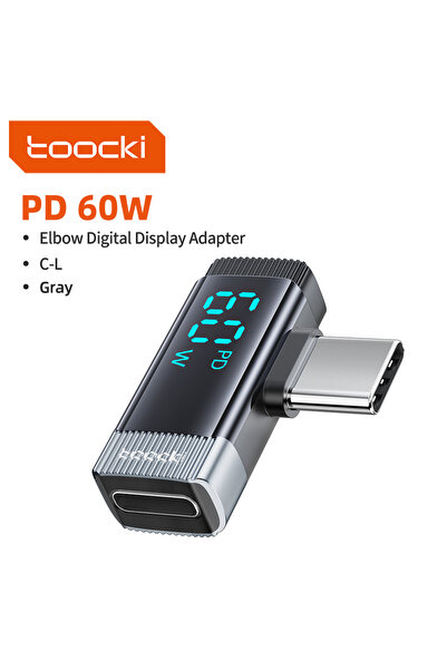 Toocki Gray 90 Degree Lightning to Type C Adapter OTG Connector Digital Displ...