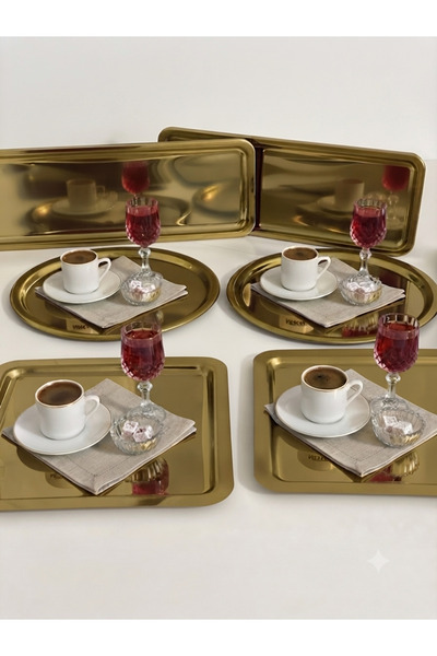 Elzemm store 3 Farklı Model 6 Lı Gold Sunum Tepsisi Kare Yuvarlak Ve Dikdörtg...