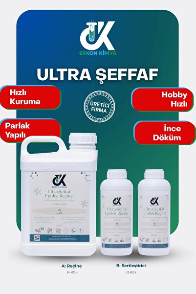 ERKON KİMYA Ultra Şeffaf Hızlı Kuruyan Epoksi Reçine 6 Kg – İnce Döküm, Takı,...