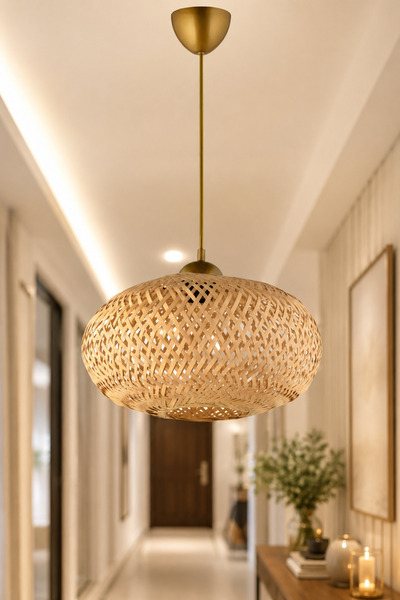 ANGDESİGN Retro Hasır Tekli • Rattan Bohem Sarkıt Avize Modern Tasarım Oturma...