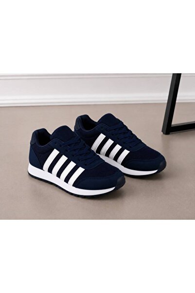 en7 Lacivert Beyaz Unisex Sneaker Spor Ayakkabı Günlük Rahat Hafif Konforlu Bağcıklı Yumuşak Taban Yürüyüş Ayakkabısı MSR09