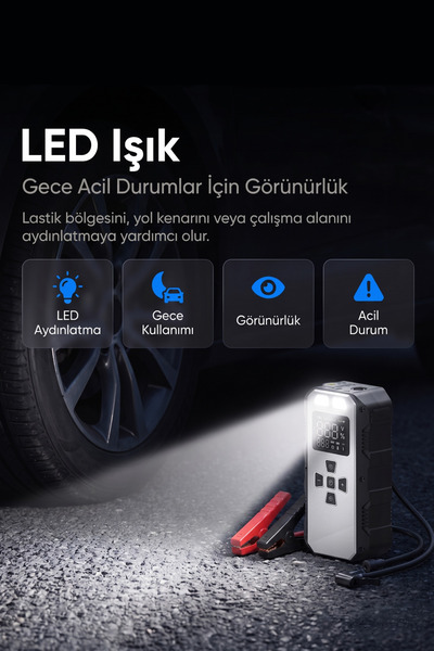 S-LINK AKT2027 Gümüş 8000mAh 150 Psi 4 in1 Powerbank+ LED Işık Lastik Sisirme Ve Akü Takviye cihazı