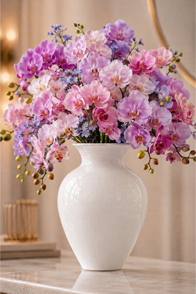 ANGDESİGN Defne Glass Vase 25 cm •• White Painted 6Y24007 •• Decorative Vase ...