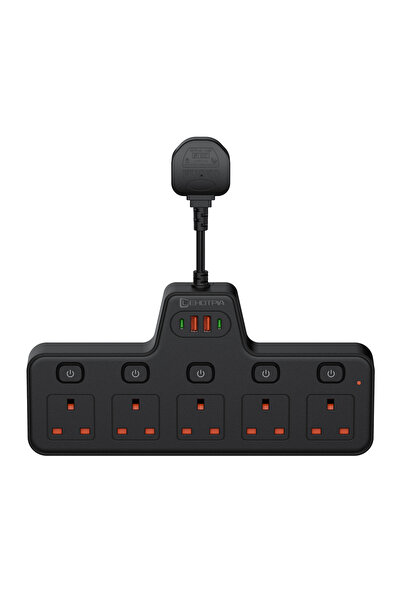 Choice قابس بريطاني أسود مع منفذ USB، شريط طاقة 2500 واط، قابس تيار متردد بري...