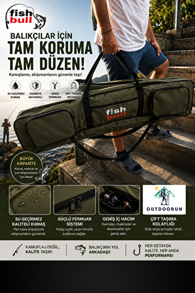 Outdoorun Fish Bull 4 Bölmeli 120cm profesyonel Haki Olta Kamış Taşıma Çantası