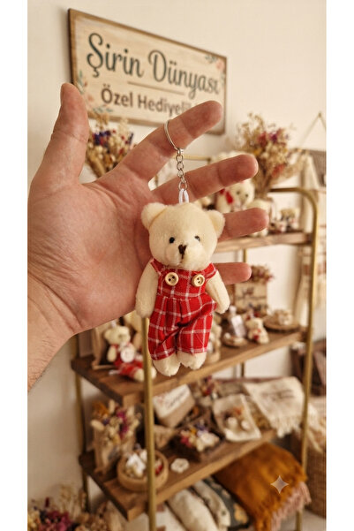 Şirin Peluş Ayıcık Anahtarlık – Kırmızı Ekose Elbiseli Sevimli Teddy Bear hed...