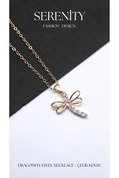 Serenity Four Winged Dragonfly Steel Necklace
