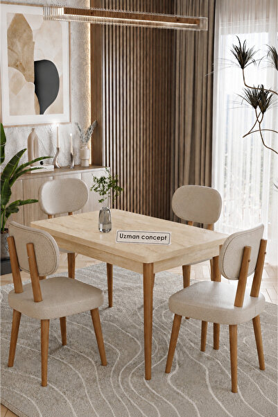 UZMHOME 70 x 110 Sabit Traverten Mutfak Masa Takımı 4 Sandalyeli