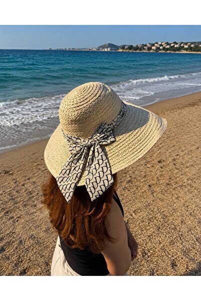 Moda Accessories Elegant Straw Wide Brim Hat – Summer Model with Patterned Ri...