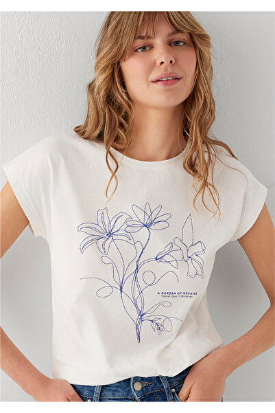 Mavi Floral Printed White T-Shirt Regular Fit / Normal Cut 1614254-80194