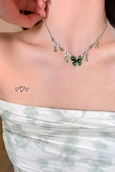 KİRAZ ÇİÇEĞİ JEWELRY Y2K TARZI IŞIL IŞIL KELEBEKLİ KOLYE