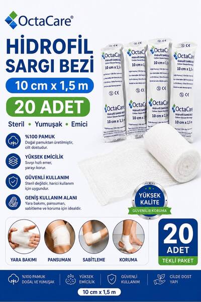 Octamed Octacare Hidrofil Sargı Bezi 10cm X 1,5m 20'li Tek Paket
