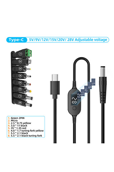 Choice3 140W-TYX-PVC-8in1-LT 140W USB C to DC Power Cable Adjustable Voltage ...