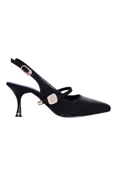 moda ayakkabım Alens 2813 Black 7cm Slingback Skin Women's Heeled Shoes