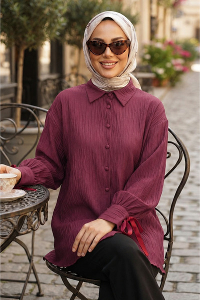 N.S NEVA STYLE Burgundy Hijab Tunic with Lace Detail 53701Br