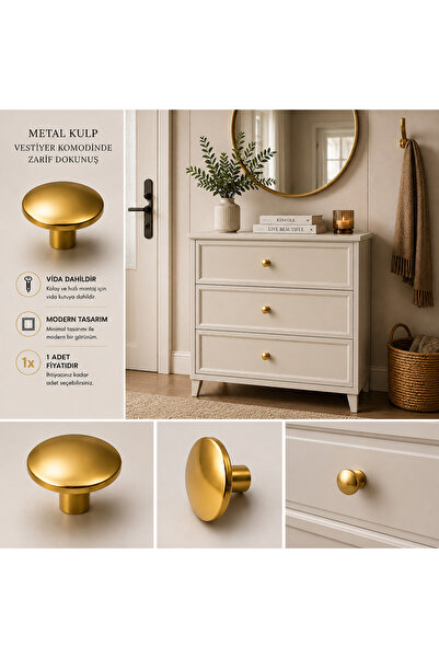 HİLAL AKS Misket 25 Mm Gold Düğme Mobilya Dolap Vestiyer Kulp