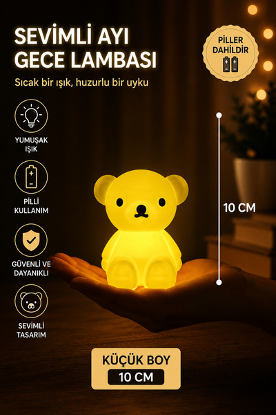 MHRDESİNG Boris Ayı Gece lambası küçük boy 10 CM Gün ışığı pilli