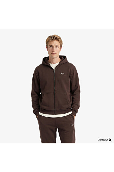 KARL KANI سويت شيرت رجالي بني اللون من Small Signature Essential OS Zip