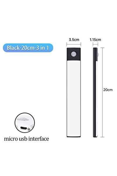 Choice Black-20cm 3 Colors in One Lamp Cabinet Light USB Rechargeable Motion ...