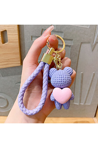 Choice purple Creative Resin Weaving Love Bears Doll Keychain INS Style Exqui...