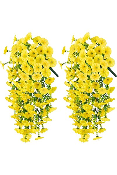 Choice6 2Pcs Yellow Artificial Hanging Flowers Plants Faux Silk Purple Mornin...