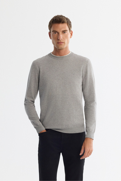 Avva Men's Gray Viscose Crew Neck Knitwear Regular Fit Sweater B005132