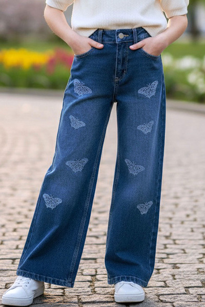 Breeze Devojčice farmerke pantalone leptir Vezena 5-9 godina, plave