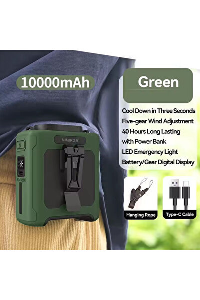 Choice1 Green 10000mAh Waist Fan with Power Bank 5 Speeds Portable Fan Hands ...
