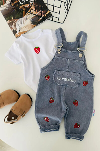 Minigimin Cicileri Miniğimin Cicileri Çilek İşleme Detaylı Kız Bebek Salopetl...