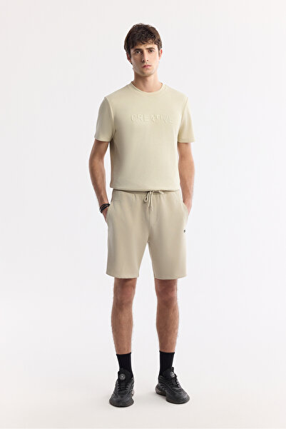 Avva Men's Beige Elastic Waist Lace-Up Soft Touch Knitted Regular Fit Shorts ...