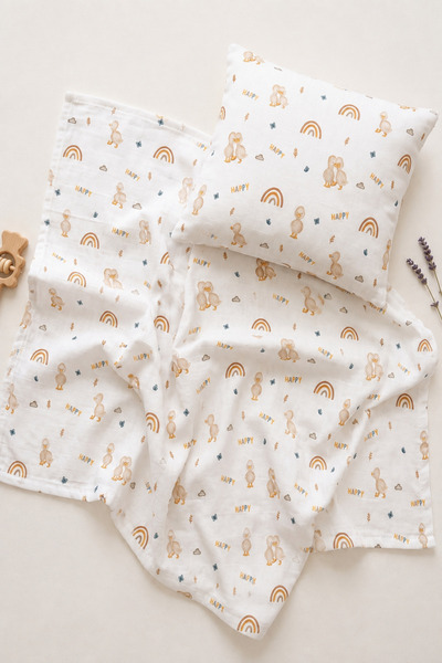 MORE HOME 100% Cotton Baby Muslin Cover + Pillowcase Duck Light Gray