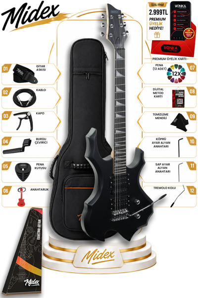 Midex Force-MBK Profesyonel Axel Kasa HSH Elektro Gitar Seti Mat Siyah