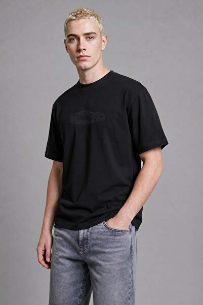 DeFacto Boxy Fit Printed Short Sleeve Black T-Shirt H7993Ax26Sm