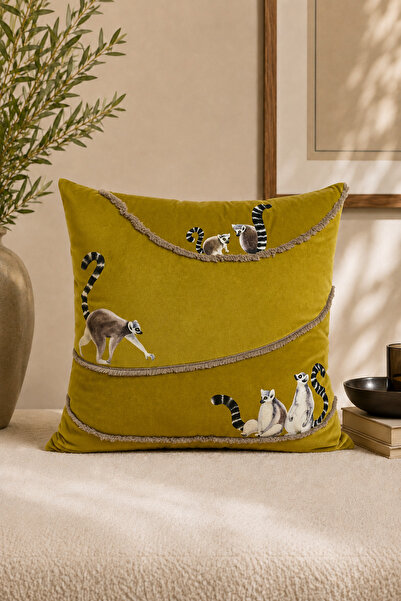 ASDİVA Monkey Pattern Lines Embroidered Decorative Throw Pillow Cover 45X45