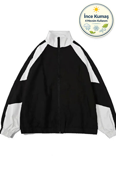 Lushen Y2k Siyah Beyaz Baggy Paraşüt Unisex Ceket Yağmurluk