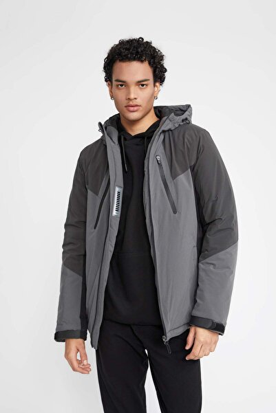DeFacto Windproof Hooded Coat with Fit Thermometer - Slim Fit, Zip-Up 3112730