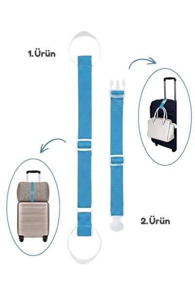 Temel Suitcase Top Bag Fixing Belt and Bag Hanging Strap Set Sky Blue Color