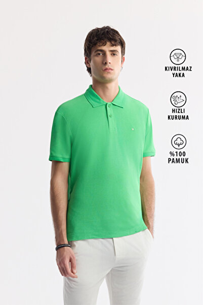 Avva Men's Green Non-Curling Polo Neck 100% Cotton Basic Regular Fit T-Shirt ...