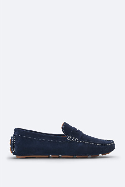 Avva Men's Navy Blue 100% Suede Loafer Shoes 008001