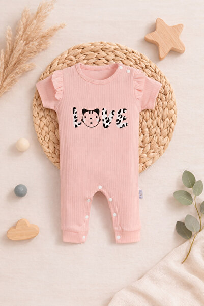 Bubito Pamuklu Love Yazılı Yazlık Kız Bebek Tulum-Pembe