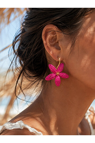 LioraJewellry Sallantılı Hasır Çiçek Küpe Fuşya