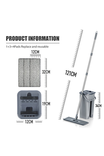 Choice3 SDARISB Grey with 4 pads Hand Free Flat Floor Mop And Bucket Set For ...
